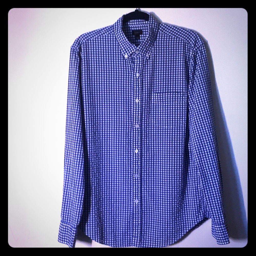 Men’s J Crew  blue gingham check button down med